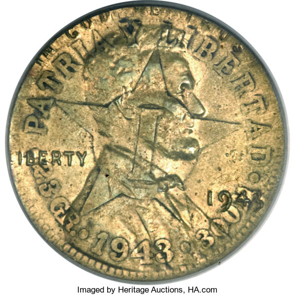 1943 Lincoln cent on Cuba 1 centavo